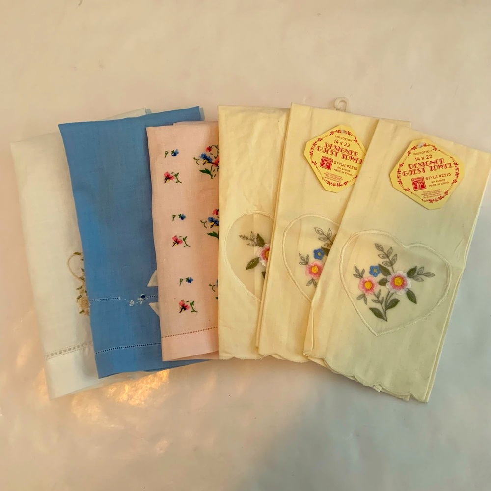 Vintage Embroidered Cotton Decorative Guest Towels Set Of 6